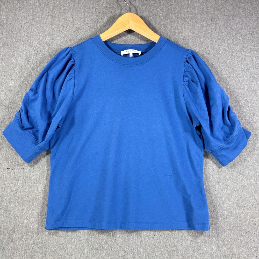 FRAME Womens Blue Puff Sleeve Organic Cotton T-Shirt LWTS1816 L